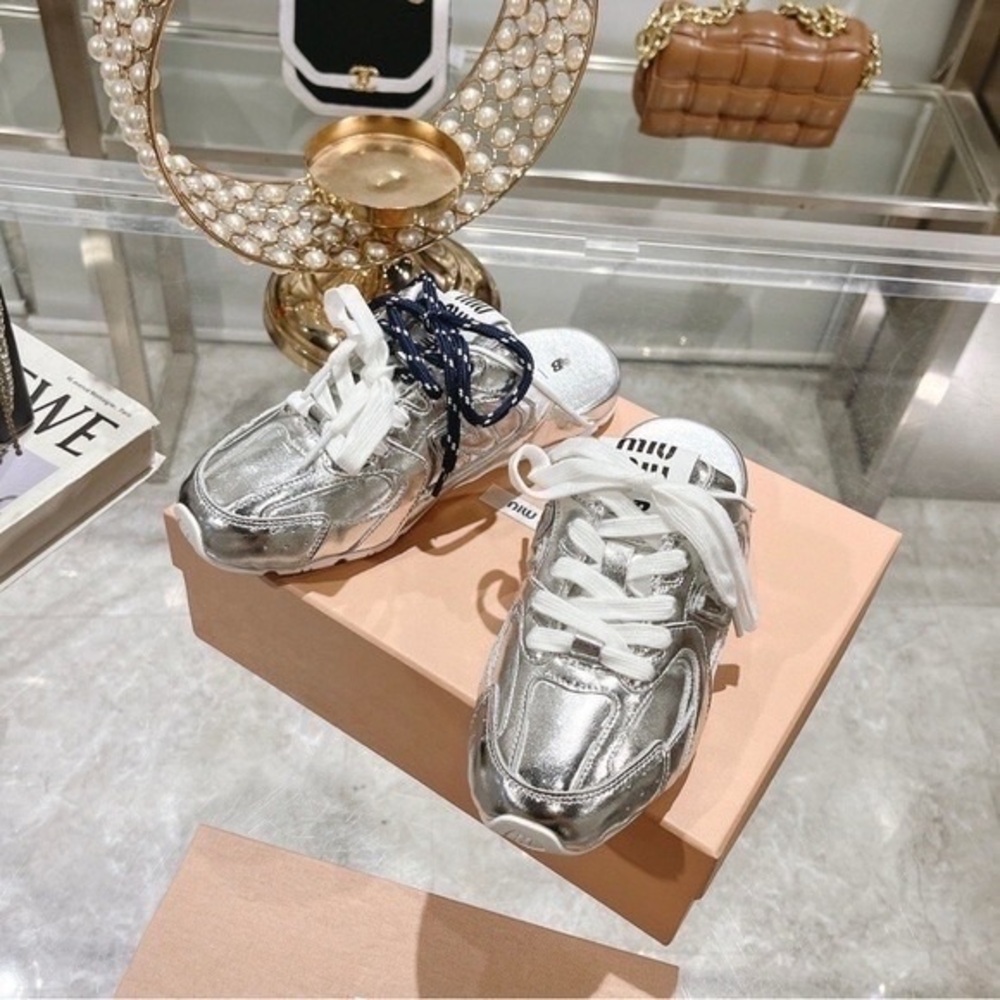 Miu Miu Metallic Silver Sneakers